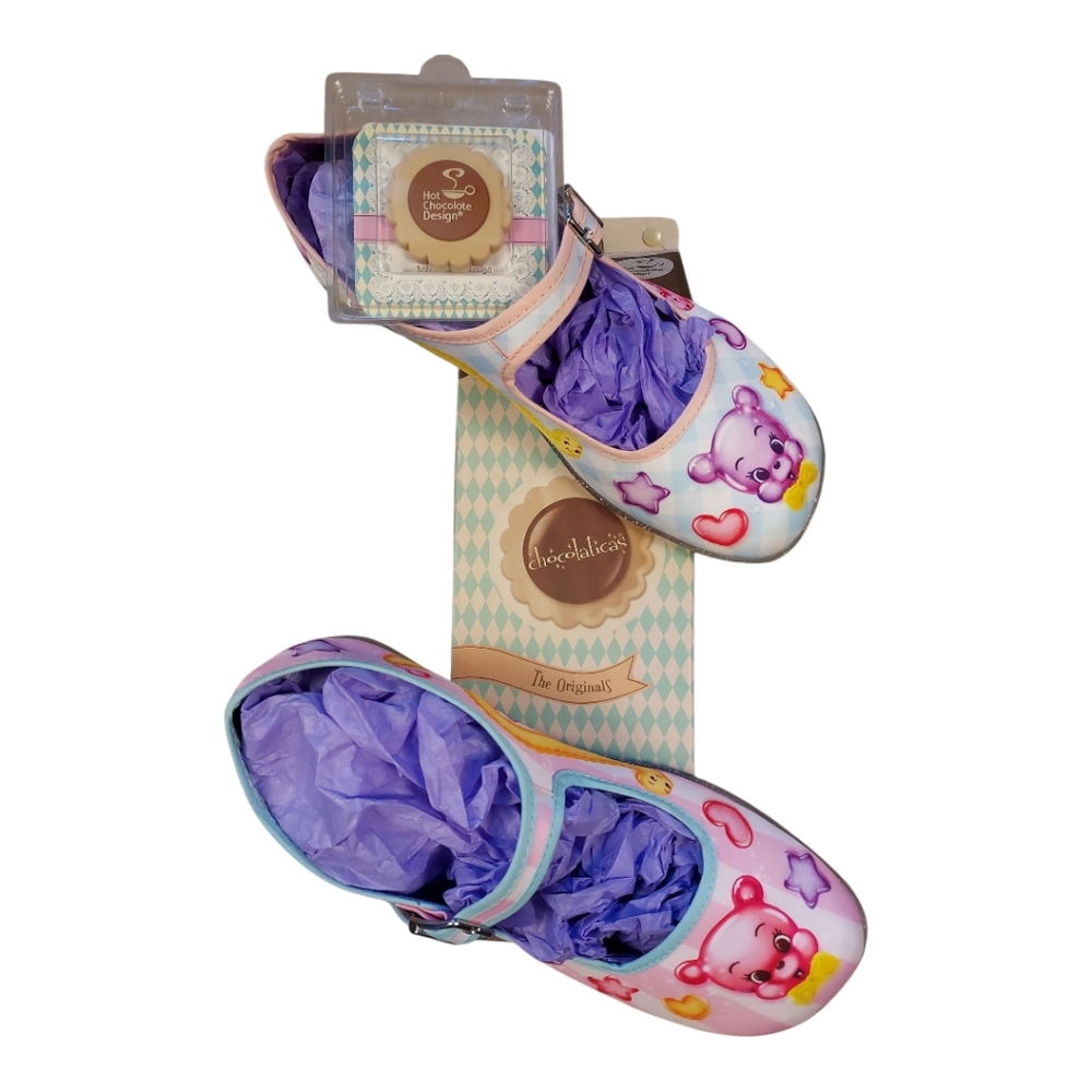 Hot Chocolate Multicolored Bear, Star, Worm Print “Sugar Rush” Mary Janes Size 8 - Picture 4 of 12